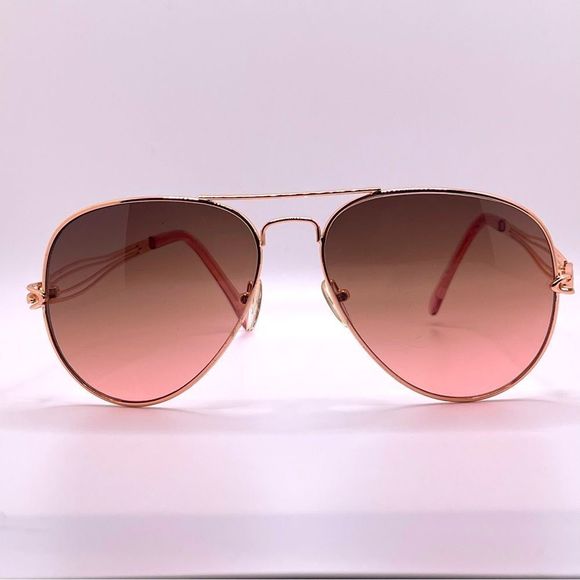 Oversized Rose Gold Frame Aviators with Brown to Pink Variated Lens - Picture 2 of 8